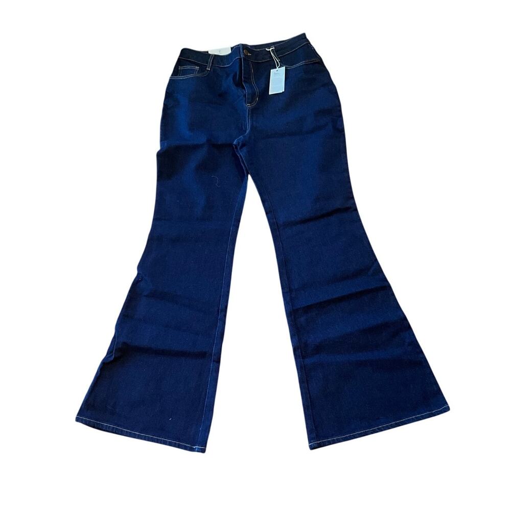 Boden High Rise Flare Jeans Denim Full Length Dark Wash Blue Womens Size 16 NWT